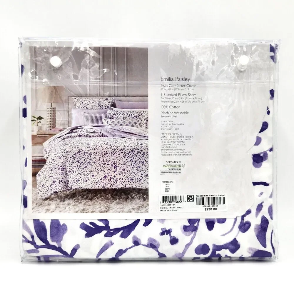 Sky Emilia White/Lilac 100% Cotton Paisley Boho Duvet/Pillow Sham Set Size Twin